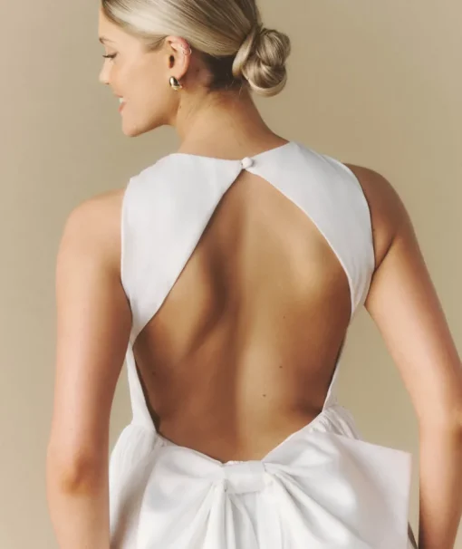 Bow Back Dropped Waist Midi Dress - White