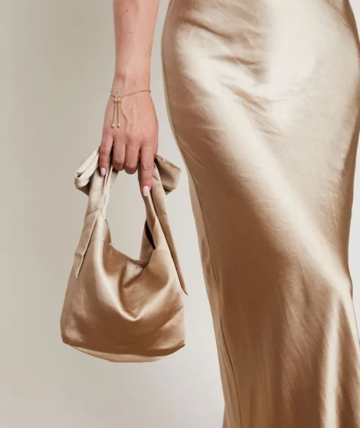 Bow Detail Satin Pouch Bag