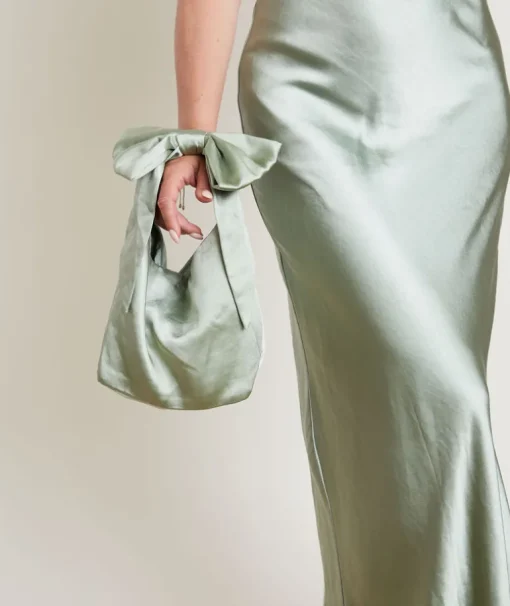 Bow Detail Satin Pouch Bag