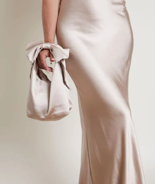Bow Detail Satin Pouch Bag