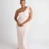 Bow One Shoulder Gathered Crepe Bridesmaid Dress - Blush