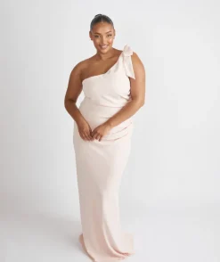 Bow One Shoulder Gathered Crepe Bridesmaid Dress - Blush