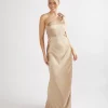 Bow One Shoulder Satin Bridesmaid Dress - Champagne