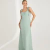 Bow Tie Shoulder Chiffon Bridesmaid Dress - Sage