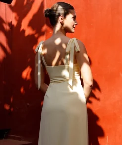 Bow Tie Shoulder Chiffon Bridesmaid Dress - Butter Lemon