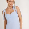 Bow Tie Shoulder Chiffon Bridesmaid Dress - Cornflower Blue