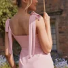 Bow Tie Shoulder Chiffon Bridesmaid Dress - Peony Pink