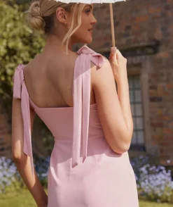 Bow Tie Shoulder Chiffon Bridesmaid Dress - Peony Pink