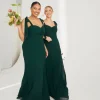 Bow Tie Shoulder Chiffon Bridesmaid Dress - Emerald