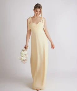 Bow Tie Shoulder Chiffon Bridesmaid Dress - Butter Lemon