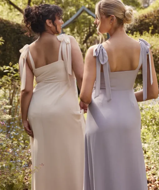 Bow Tie Shoulder Chiffon Bridesmaid Dress - Butter Cream
