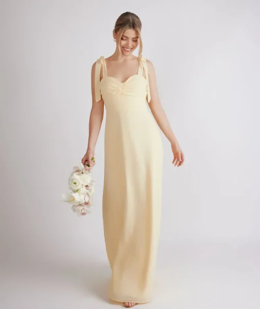 Bow Tie Shoulder Chiffon Bridesmaid Dress - Butter Lemon