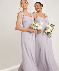 Bow Tie Shoulder Chiffon Bridesmaid Dress - Dusty Lilac