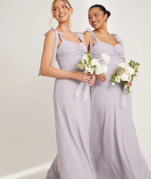 Bow Tie Shoulder Chiffon Bridesmaid Dress - Dusty Lilac