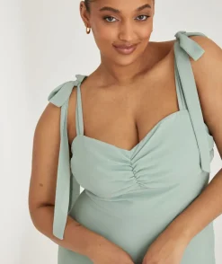 Bow Tie Shoulder Chiffon Bridesmaid Dress - Sage