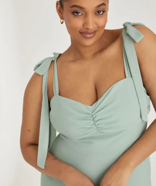 Bow Tie Shoulder Chiffon Bridesmaid Dress - Sage
