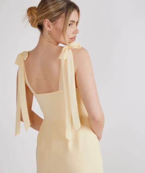Bow Tie Shoulder Chiffon Bridesmaid Dress - Butter Lemon