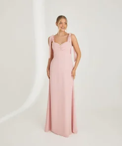 Bow Tie Shoulder Chiffon Bridesmaid Dress - Peony Pink