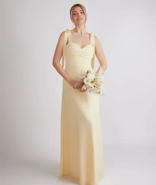 Bow Tie Shoulder Chiffon Bridesmaid Dress - Butter Lemon