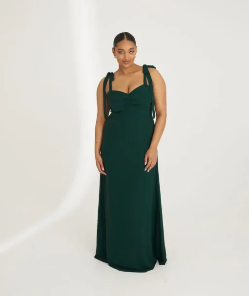 Bow Tie Shoulder Chiffon Bridesmaid Dress - Emerald