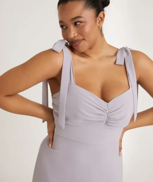 Bow Tie Shoulder Chiffon Bridesmaid Dress - Dusty Lilac