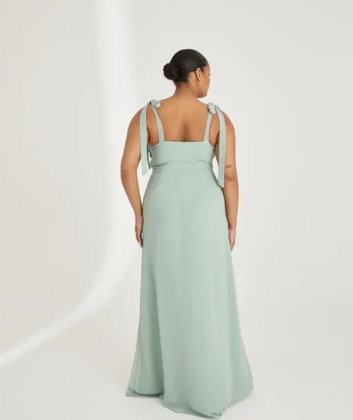 Bow Tie Shoulder Chiffon Bridesmaid Dress - Sage