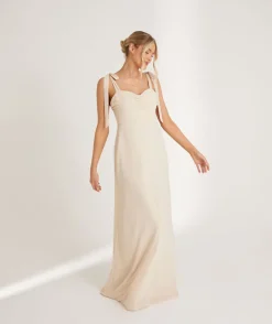 Bow Tie Shoulder Chiffon Bridesmaid Dress - Butter Cream