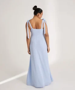 Bow Tie Shoulder Chiffon Bridesmaid Dress - Cornflower Blue