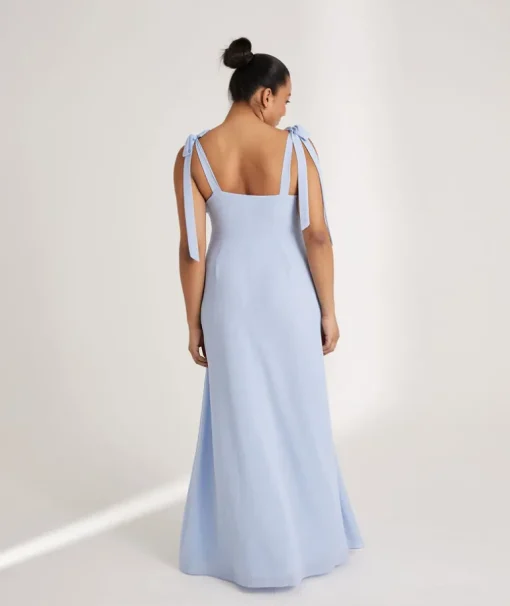 Bow Tie Shoulder Chiffon Bridesmaid Dress - Cornflower Blue