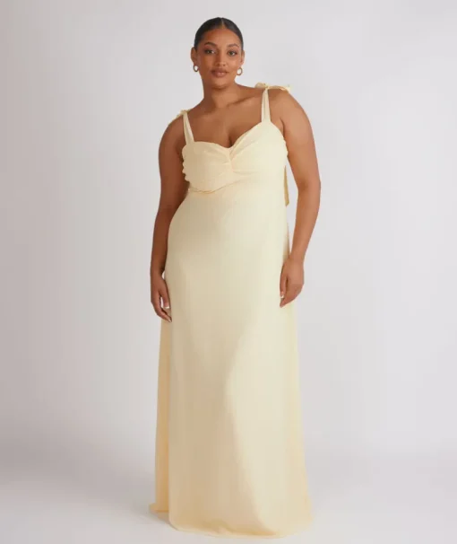 Bow Tie Shoulder Chiffon Bridesmaid Dress - Butter Lemon