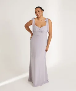 Bow Tie Shoulder Chiffon Bridesmaid Dress - Dusty Lilac