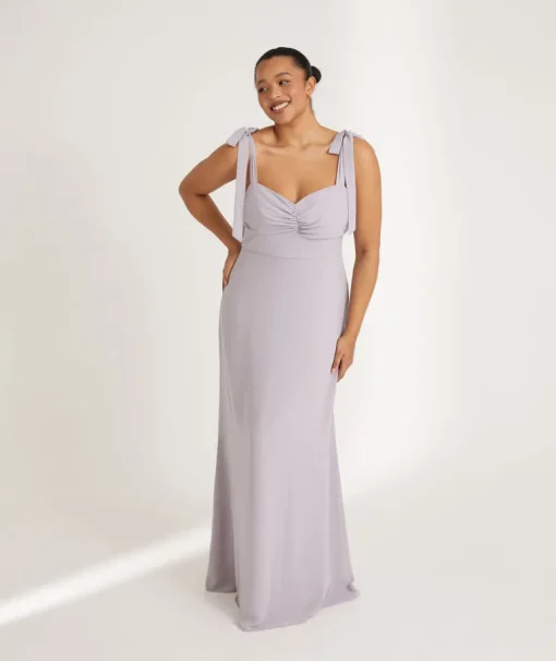 Bow Tie Shoulder Chiffon Bridesmaid Dress - Dusty Lilac