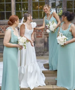 Bow Tie Shoulder Chiffon Bridesmaid Dress - Sage