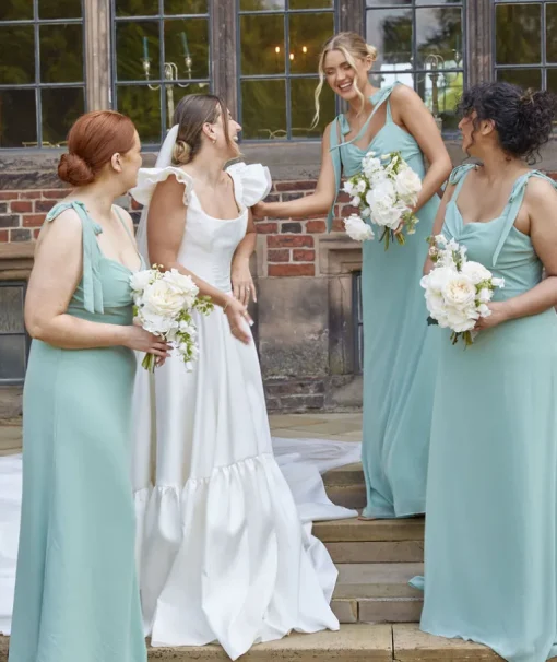 Bow Tie Shoulder Chiffon Bridesmaid Dress - Sage