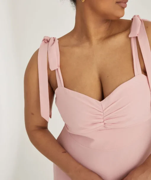 Bow Tie Shoulder Chiffon Bridesmaid Dress - Peony Pink