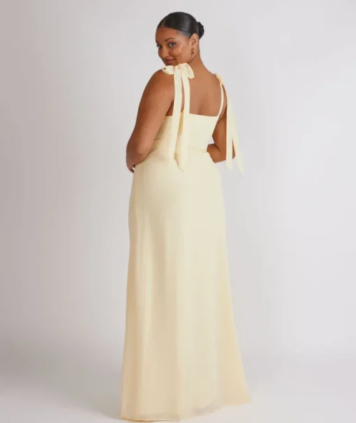 Bow Tie Shoulder Chiffon Bridesmaid Dress - Butter Lemon