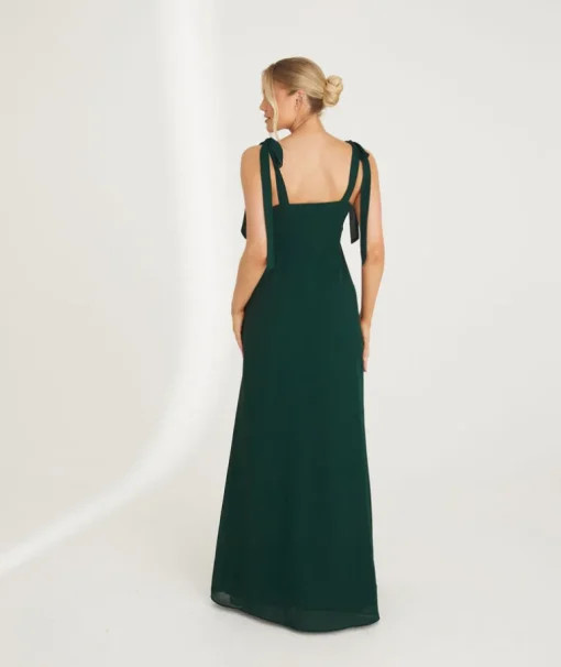 Bow Tie Shoulder Chiffon Bridesmaid Dress - Emerald