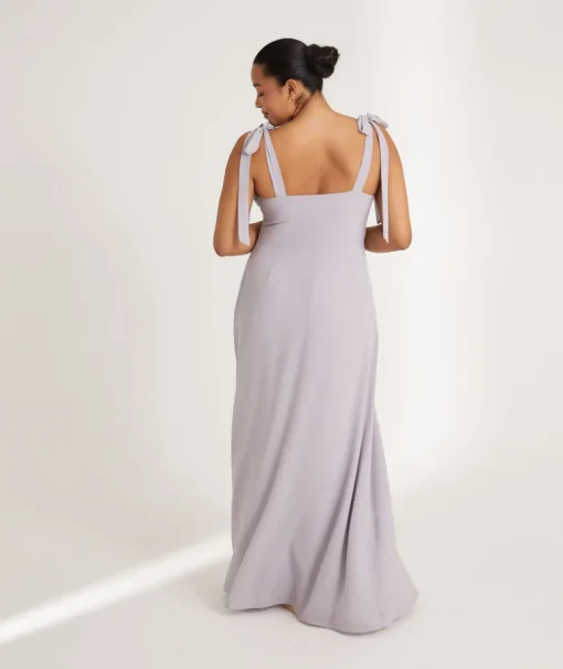 Bow Tie Shoulder Chiffon Bridesmaid Dress - Dusty Lilac