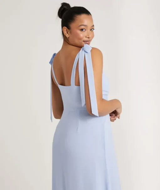 Bow Tie Shoulder Chiffon Bridesmaid Dress - Cornflower Blue