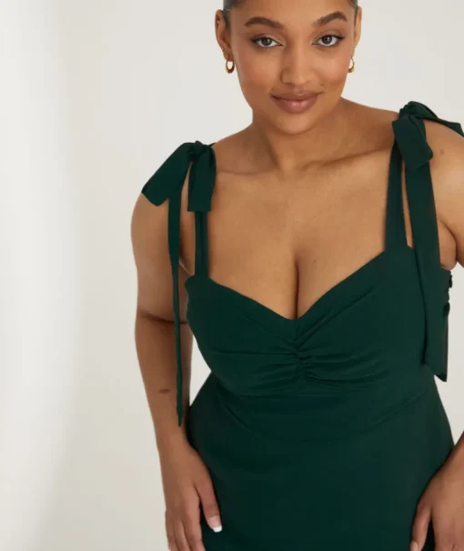 Bow Tie Shoulder Chiffon Bridesmaid Dress - Emerald
