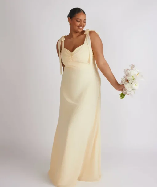 Bow Tie Shoulder Chiffon Bridesmaid Dress - Butter Lemon