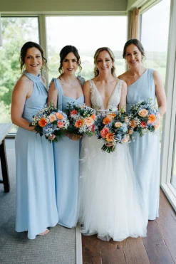 Bow Tie Shoulder Chiffon Bridesmaid Dress - Cornflower Blue