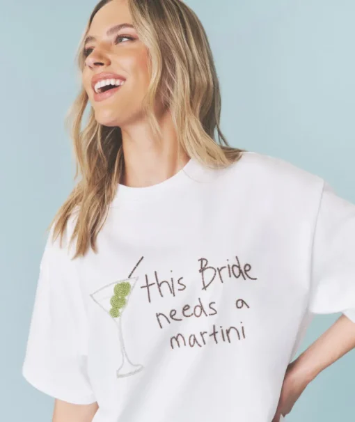 Bride Needs a Martini Beaded Tee - White