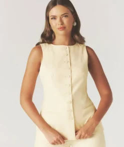 Button Through Tailored Waistcoat - Lemon