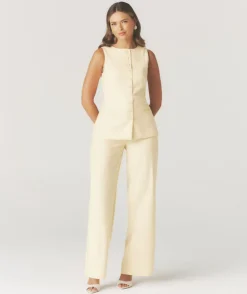 Button Through Tailored Waistcoat - Lemon