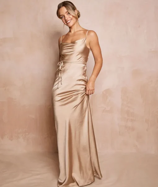 Cami Cowl Front Satin Bridesmaid Dress - Champagne