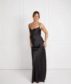 Cami Cowl Front Satin Bridesmaid Dress - Black