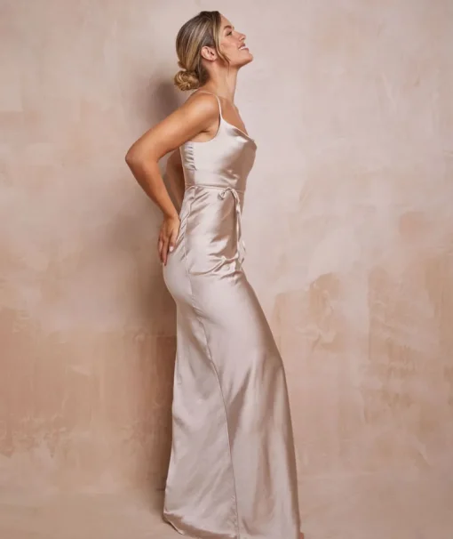 Cami Cowl Front Satin Bridesmaid Dress - Oyster