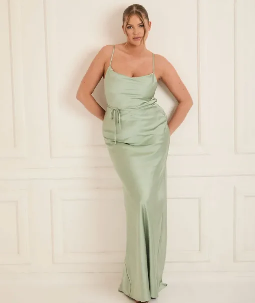 Cami Cowl Front Satin Bridesmaid Dress - Sage