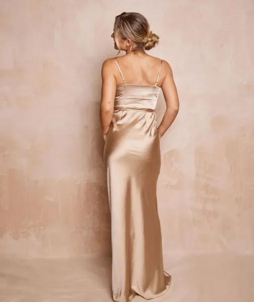 Cami Cowl Front Satin Bridesmaid Dress - Champagne
